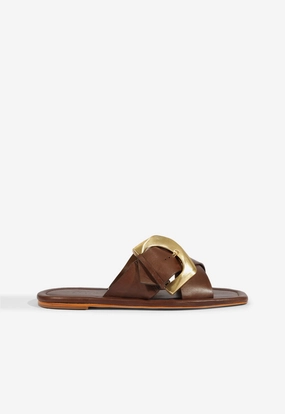Lois Brown Leather Flat Sandal Cushioned Insole Ultra Light Cushioning
