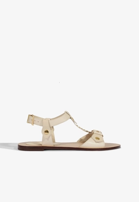 Stevie White Leather Flat Sandal Light Run