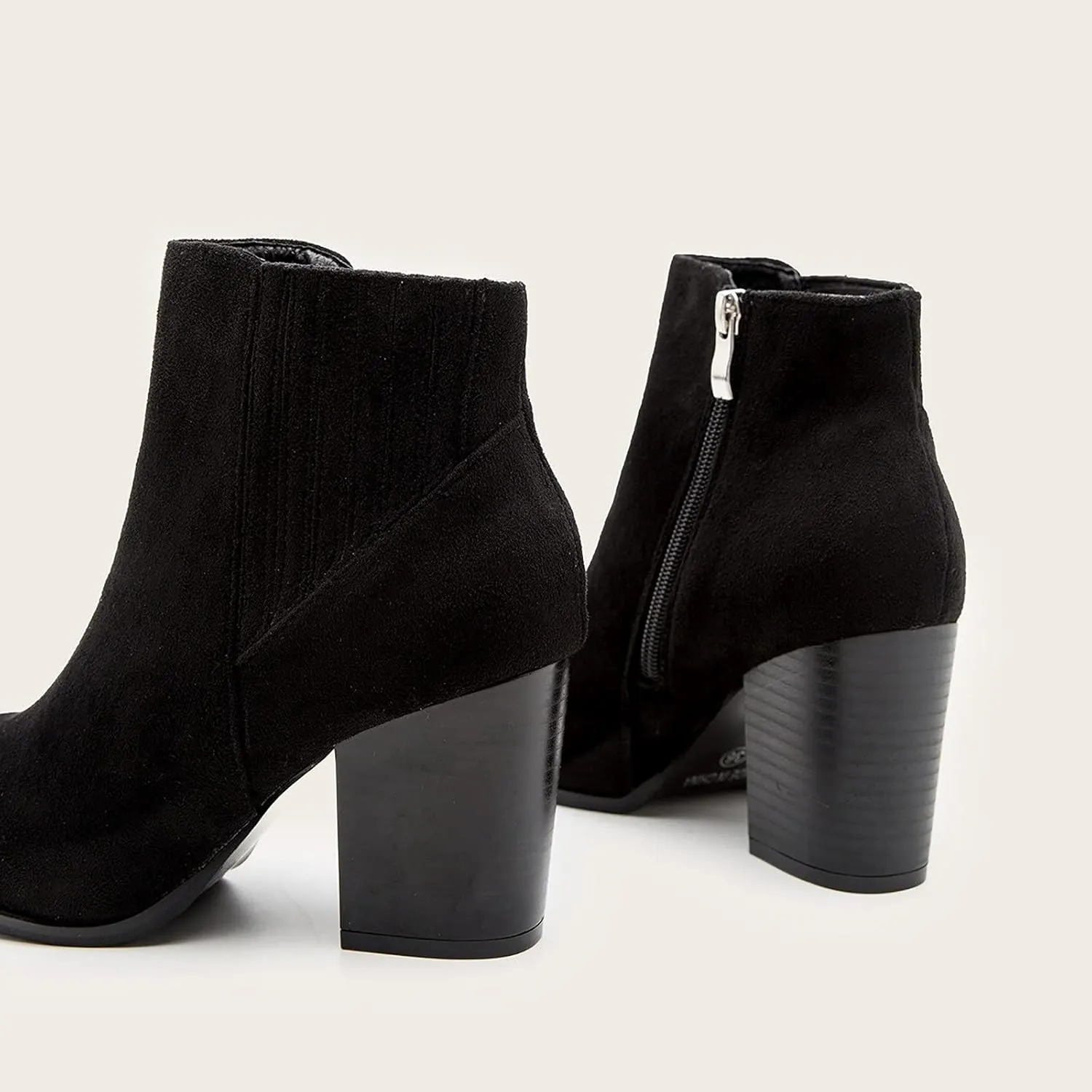 Bcshiye Womens Pointed Toe Stacked Mid Heel Ankle Boots Low Chunky Stacked Heel Side Zipper Faux Chelsea Booties