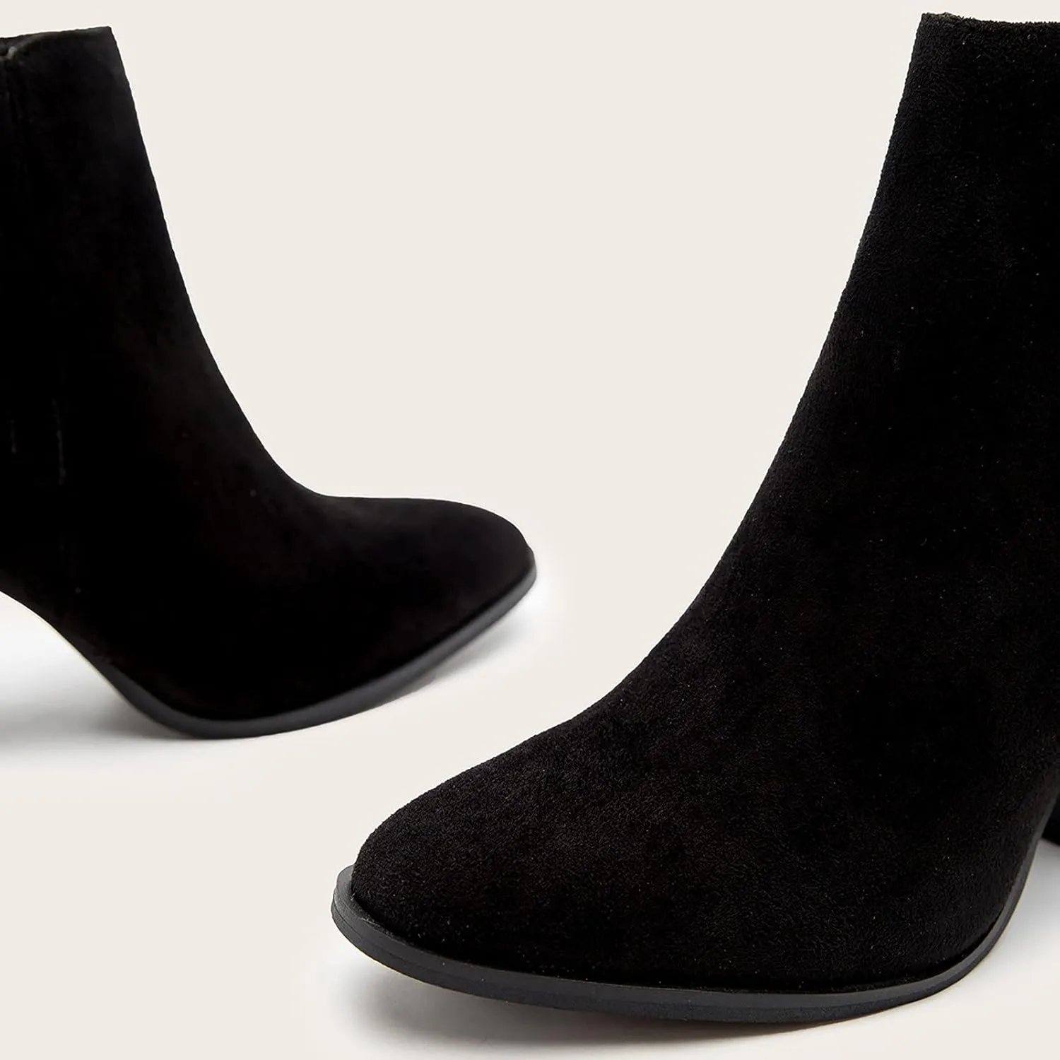 Bcshiye Womens Pointed Toe Stacked Mid Heel Ankle Boots Low Chunky Stacked Heel Side Zipper Faux Chelsea Booties