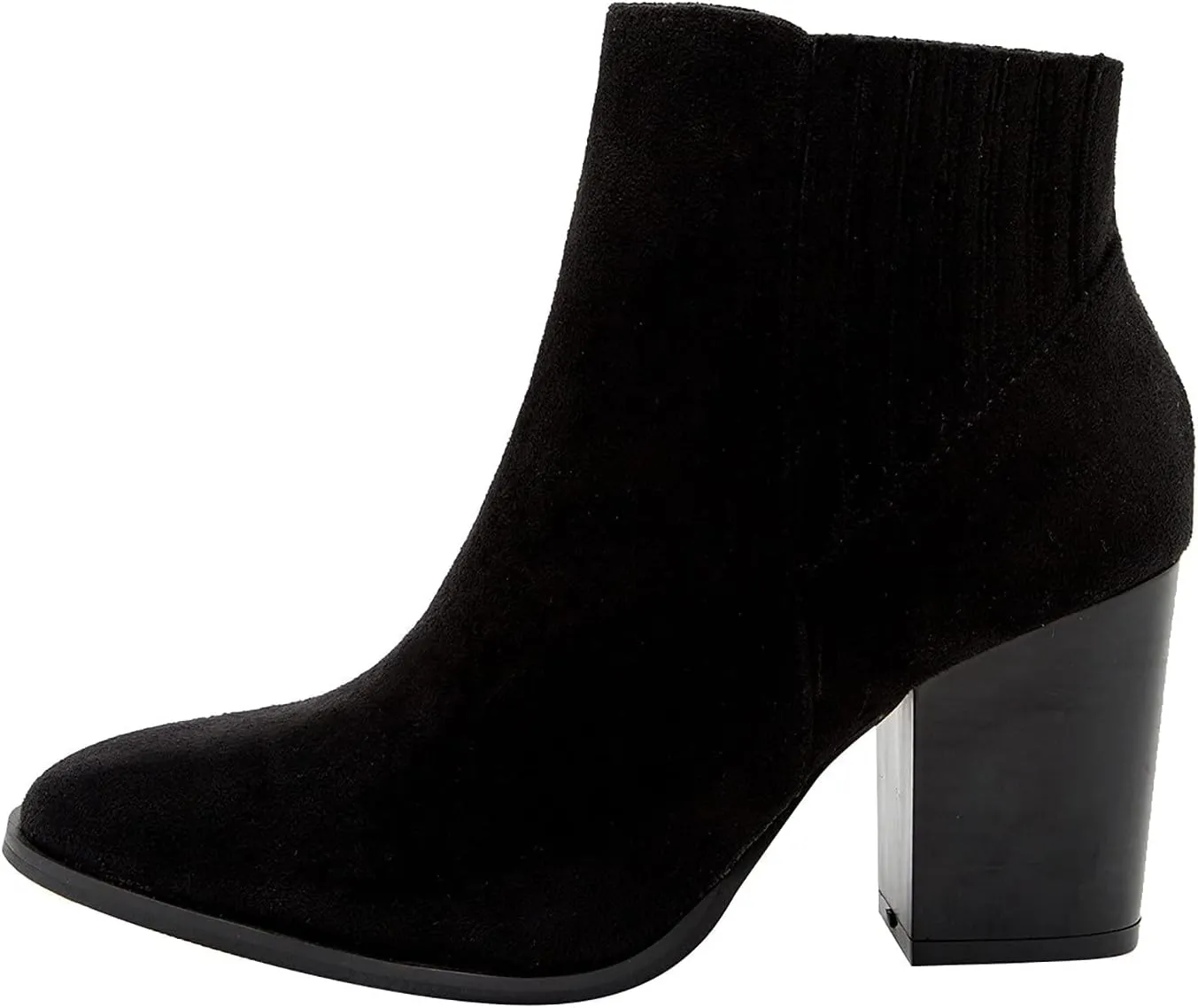 Bcshiye Womens Pointed Toe Stacked Mid Heel Ankle Boots Low Chunky Stacked Heel Side Zipper Faux Chelsea Booties