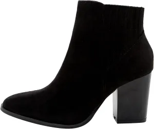 Bcshiye Womens Pointed Toe Stacked Mid Heel Ankle Boots Low Chunky Stacked Heel Side Zipper Faux Chelsea Booties