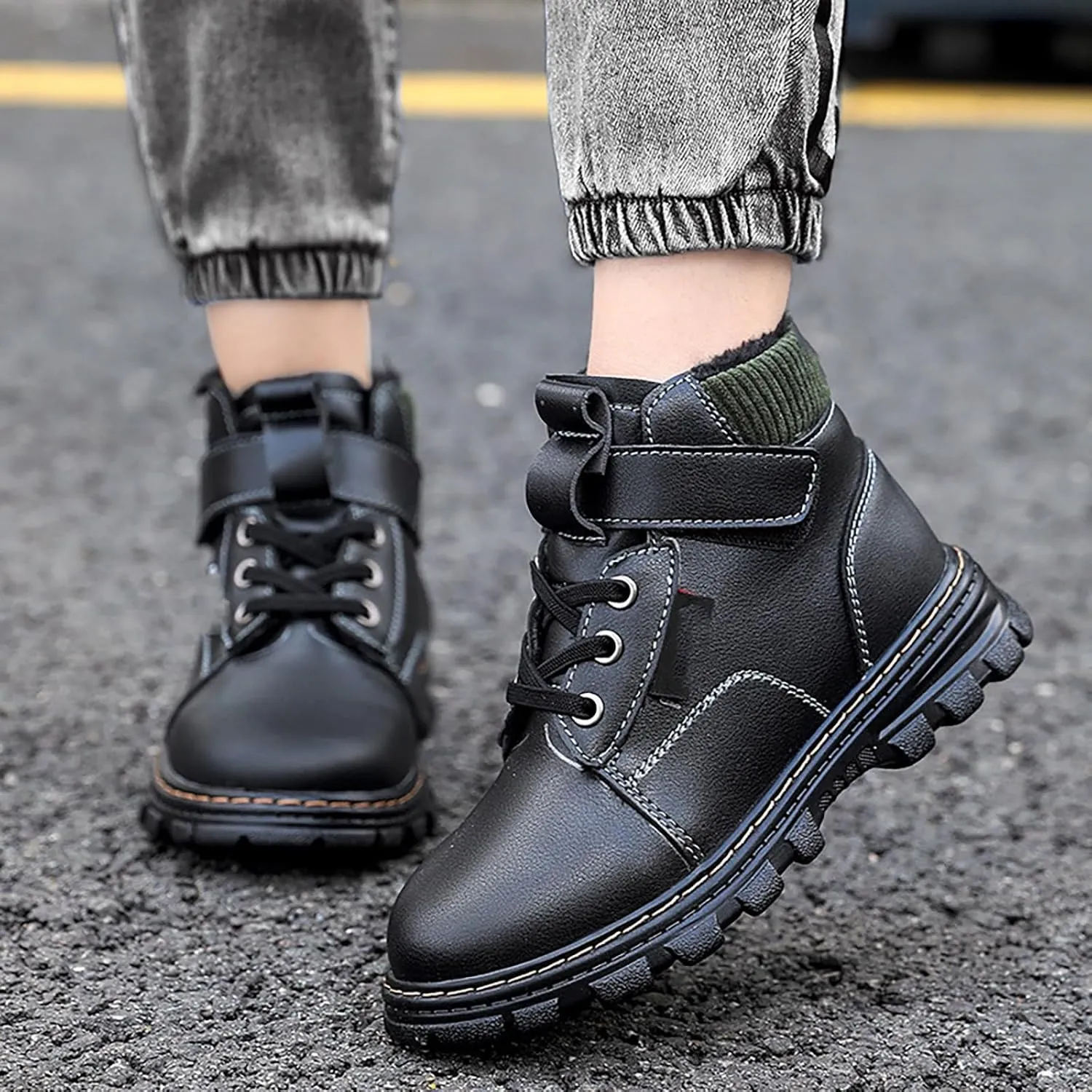 Big Kids Winter Snow Boots Fr Lined Ankle Boots Girls Black Non Slip Short Boots aterproof Lightweight Lack up Boots