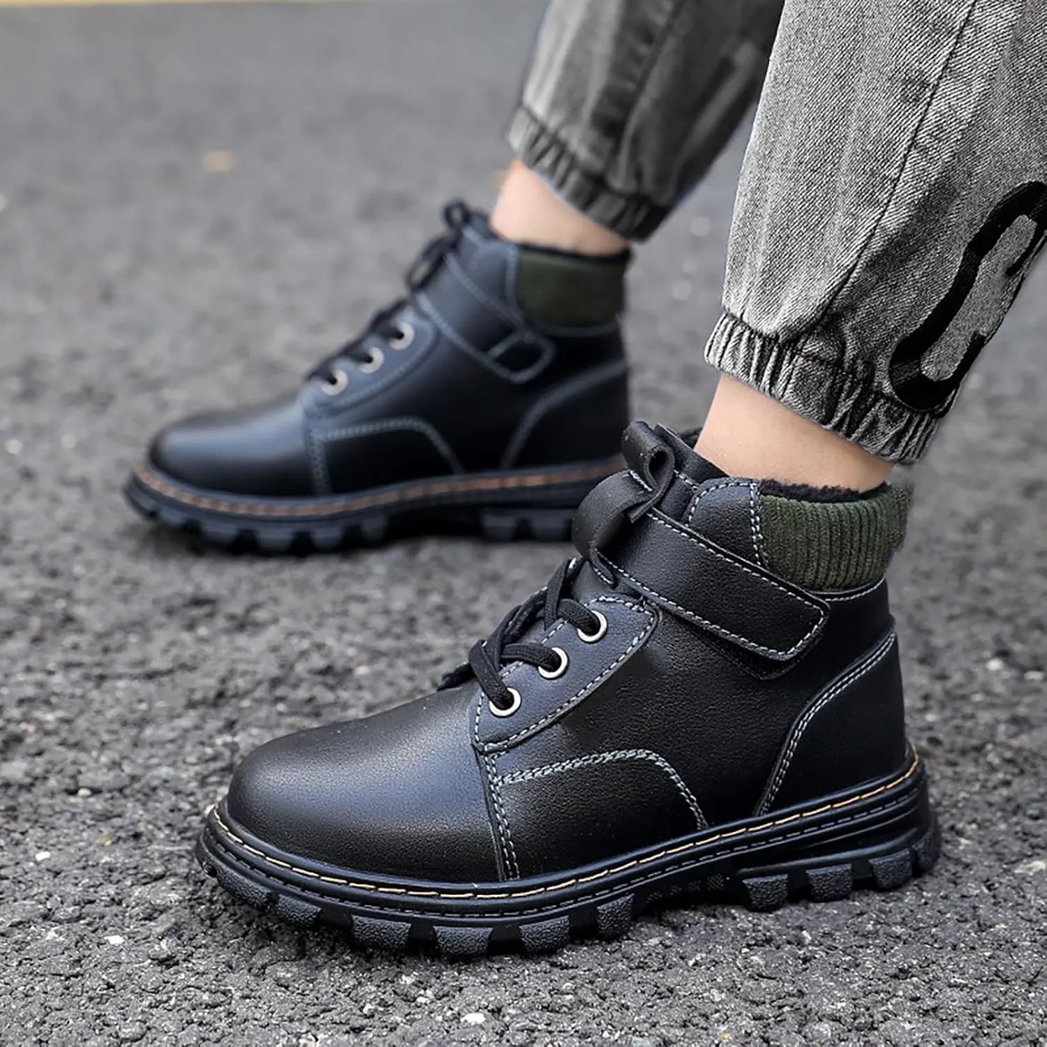 Big Kids Winter Snow Boots Fr Lined Ankle Boots Girls Black Non Slip Short Boots aterproof Lightweight Lack up Boots