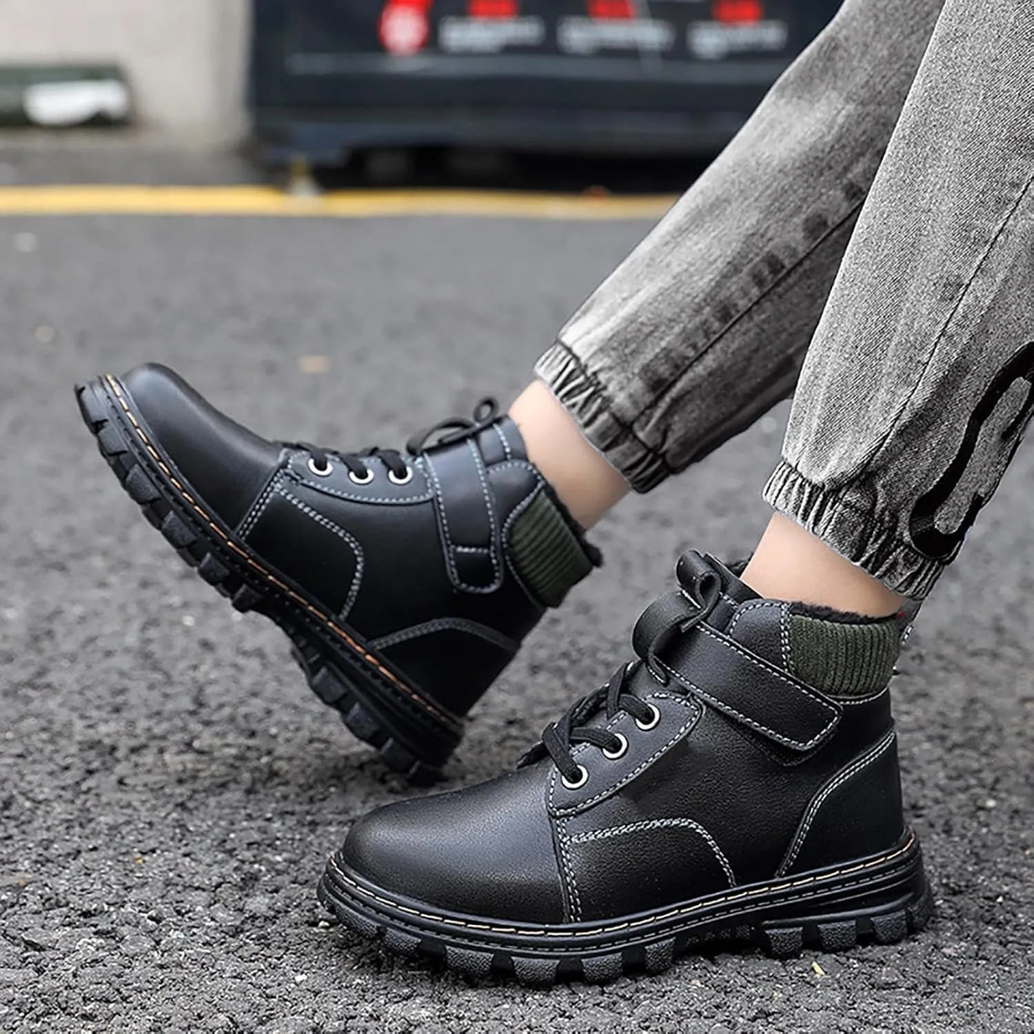 Big Kids Winter Snow Boots Fr Lined Ankle Boots Girls Black Non Slip Short Boots aterproof Lightweight Lack up Boots