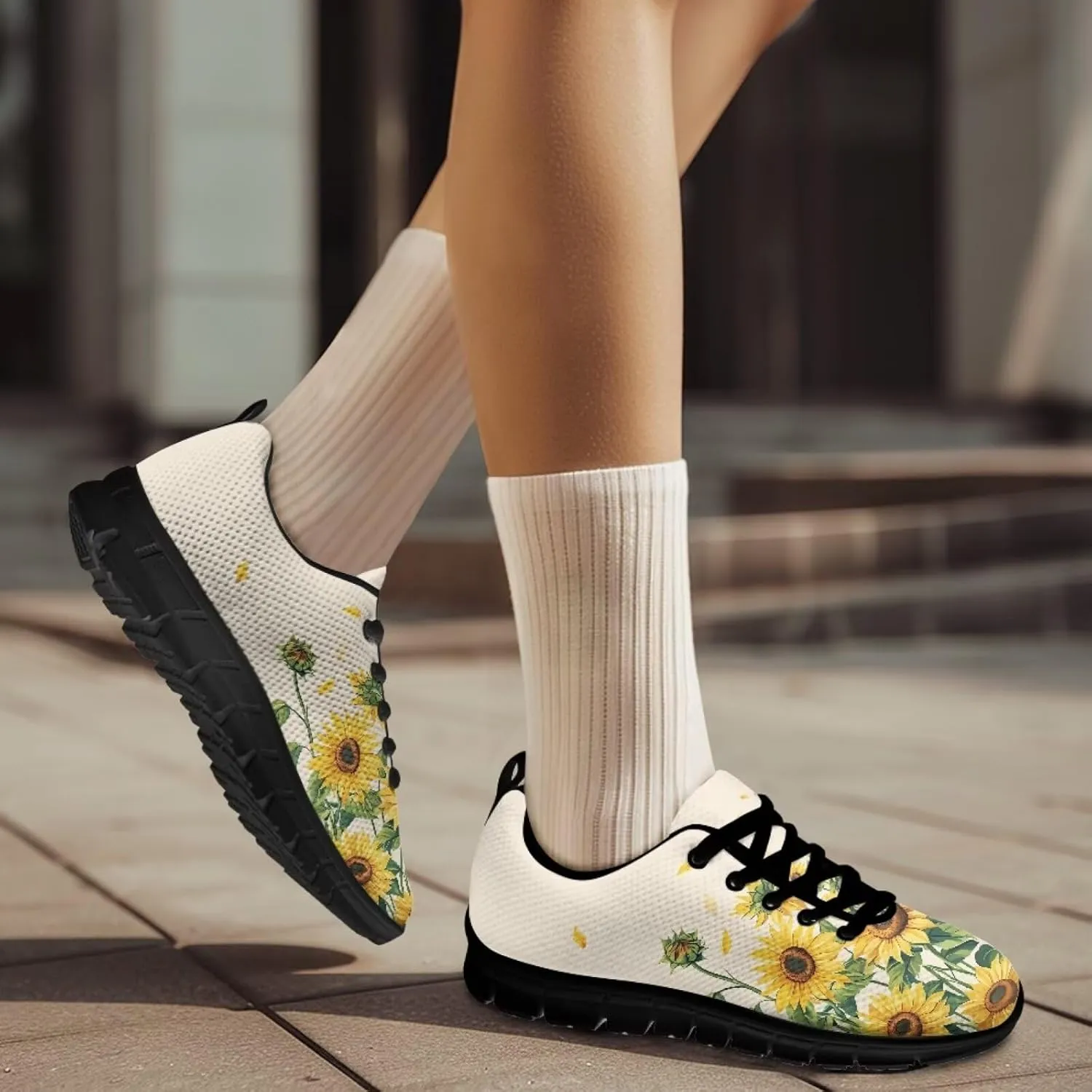 Bigcardesigns Womens Lightweight Athletic Fashion Sneaker Jogging Running Sports Shoes Colorful Floral Design