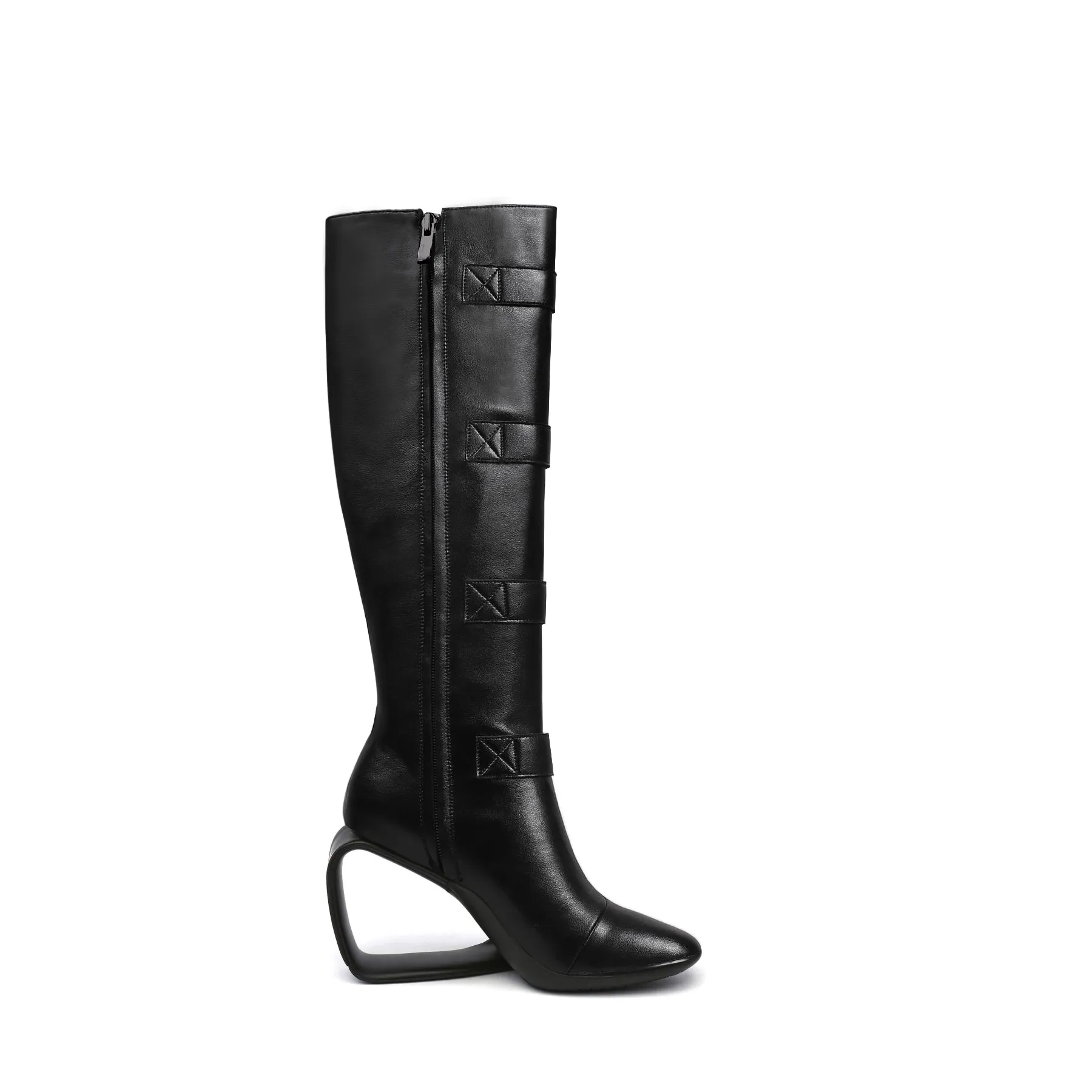 Black Knee-High Multi-Buckle Strap Boots