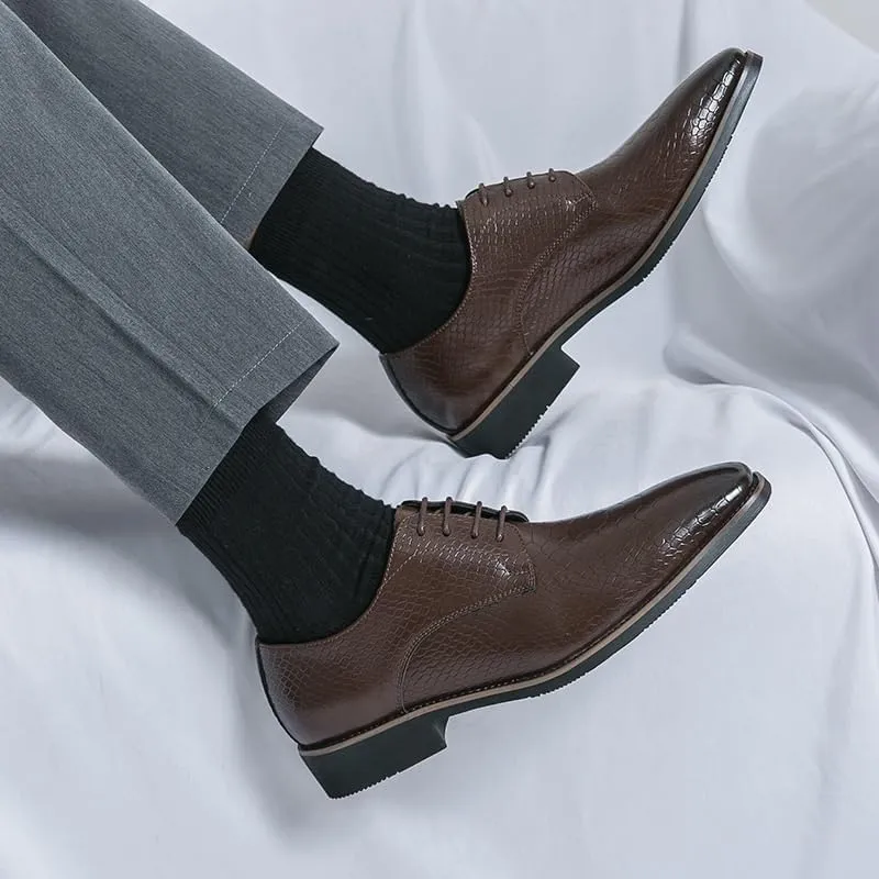 Black Leather Dress Shoes Formal Shoes for Men Lace Up Solid Color Pointed Toe Cap Toe New Shoes Rubber Sole Anti-Slip Non Slip Block Heel Low Top Prom