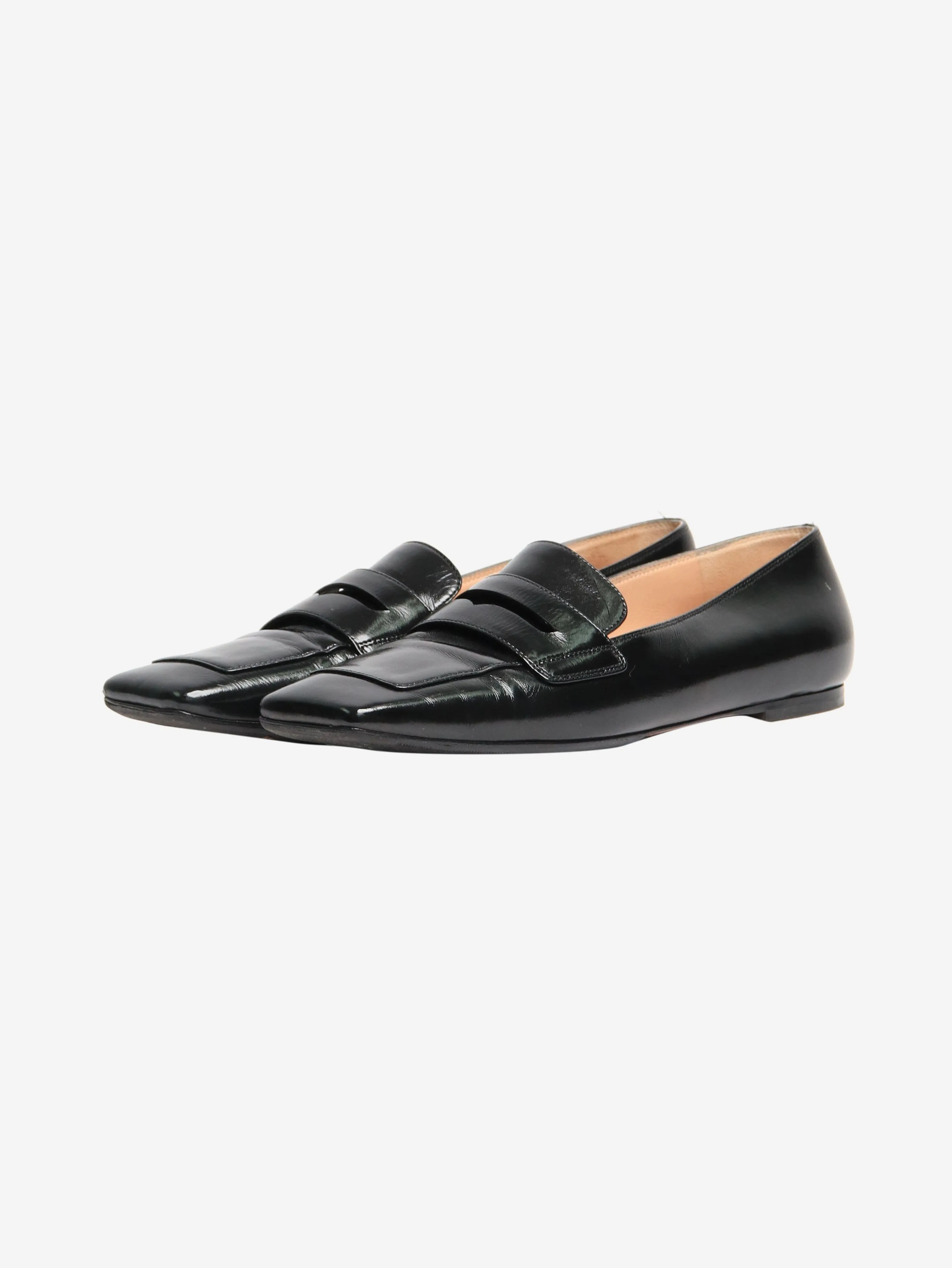 Black leather square-toe loafers - size EU 40