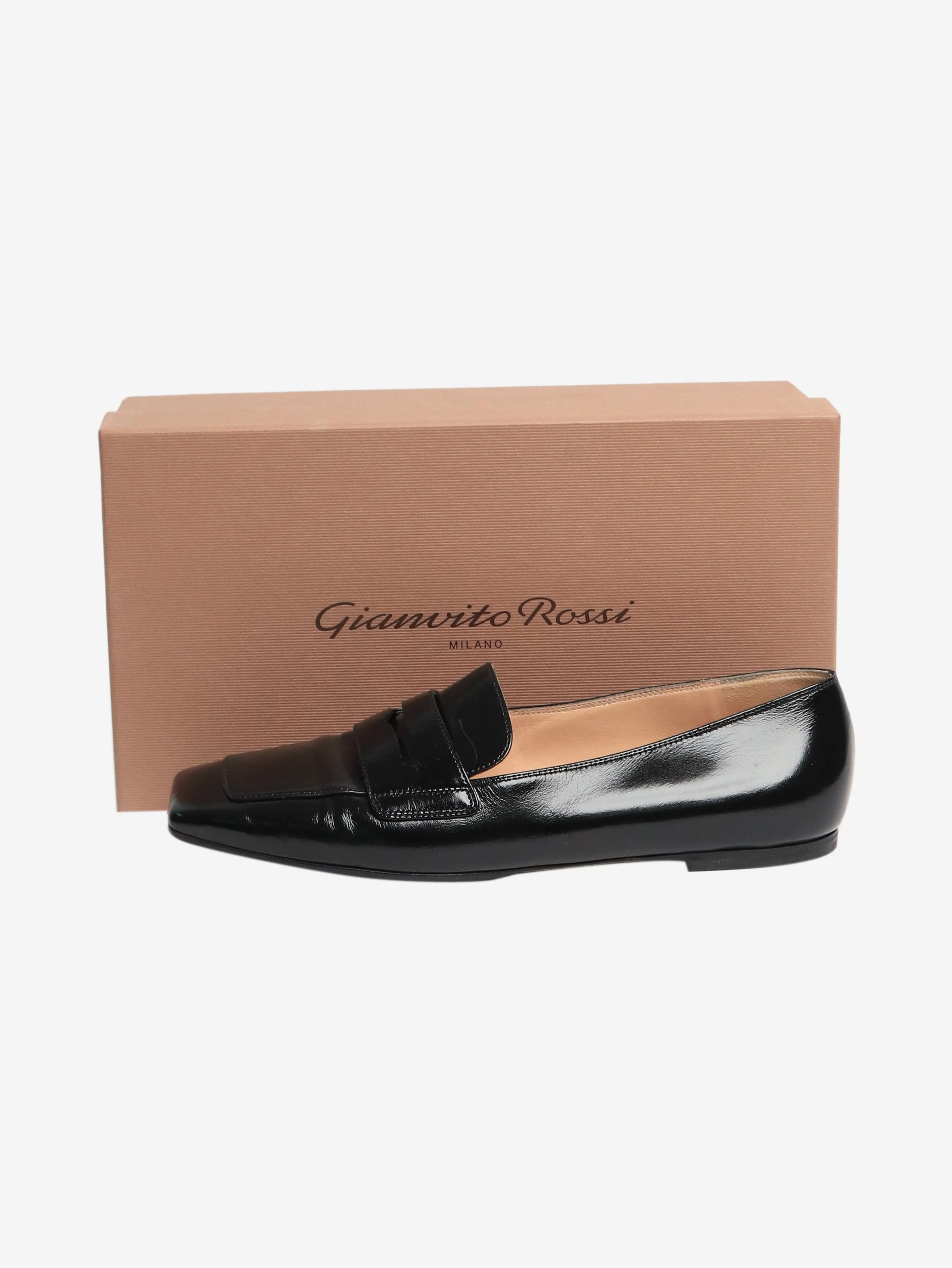 Black leather square-toe loafers - size EU 40