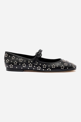 Blair Ballet Flat In Black Leather and Metallic Studs rubber