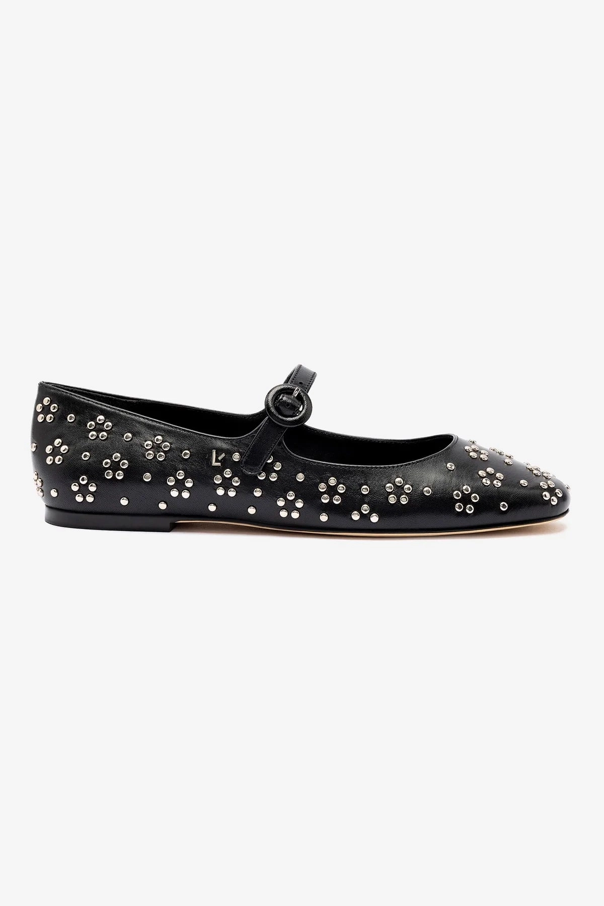 Blair Ballet Flat In Black Leather and Metallic Studs Stylish Basic Footwear