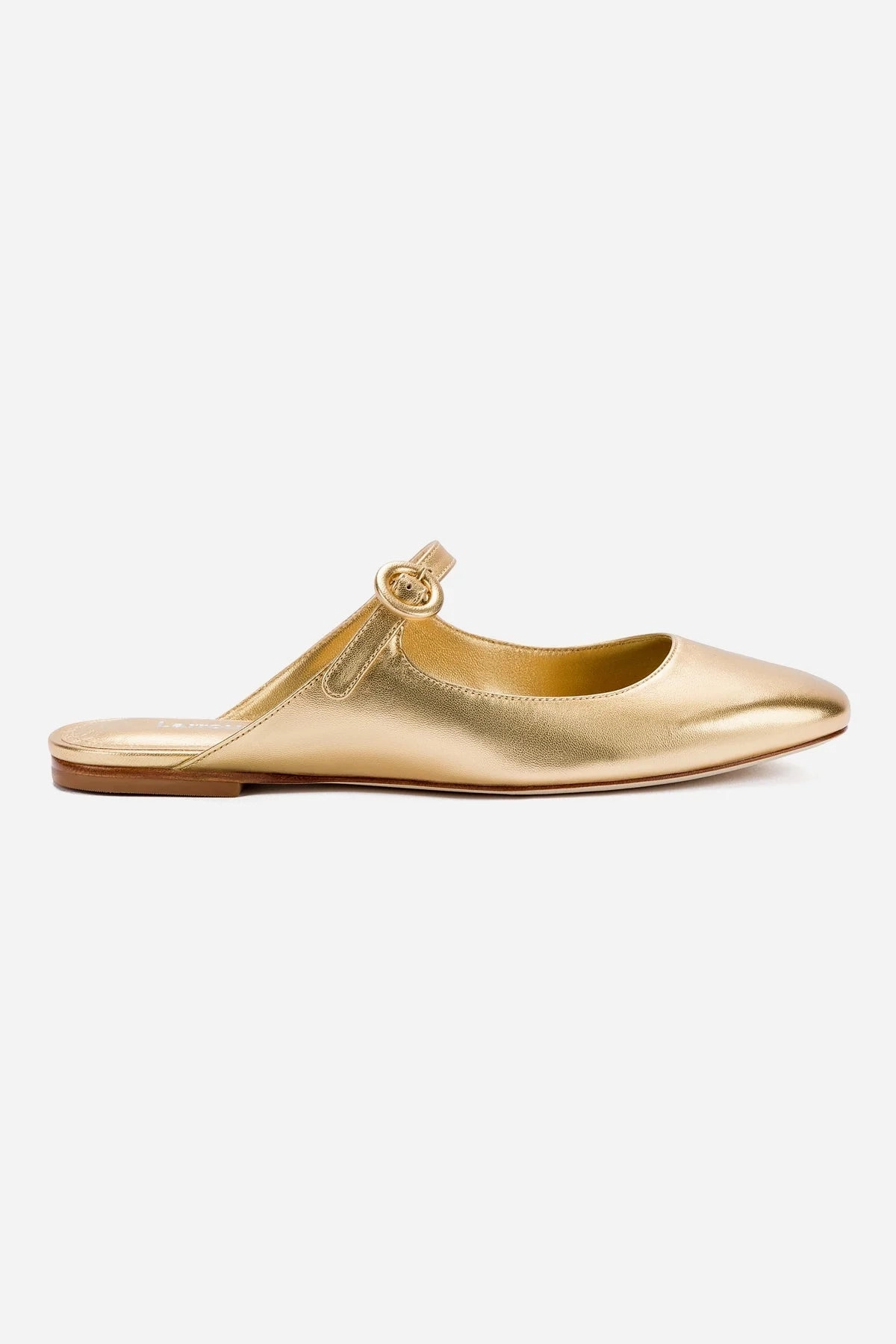 Blair Flat Mule In Gold Metallic Leather Deck Glow