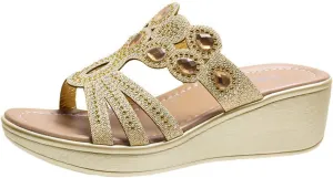 Boho Wedge Sandals for Women Open Toe Slip On Rhinestone Platforms Casual Dressy Comfortable Sandals Summer Shoes