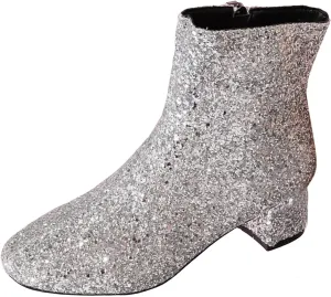 Boots for Women Fashion Glitter Chunky Heel Ankle Boots Sequins Block High Heels Pointed Toe with Side Zipper Booties