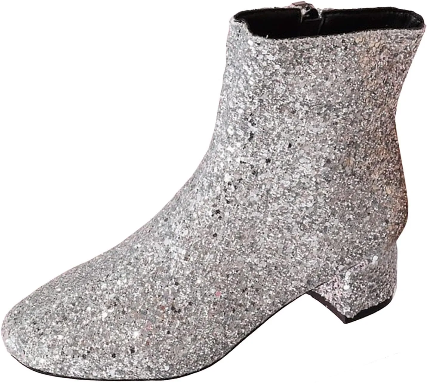 Boots for Women Fashion Glitter Chunky Heel Ankle Boots Sequins Block High Heels Pointed Toe with Side Zipper Booties
