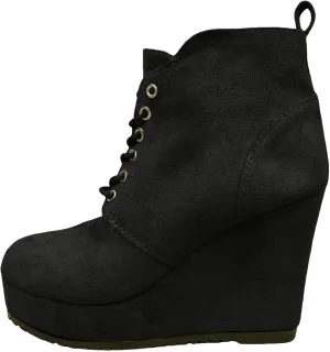Boots for Women Fashion Suede Lace up Non-Slip Wedge Booties High Heel Chunky Thick Round Toe Chelsea Ankle Combat Booties
