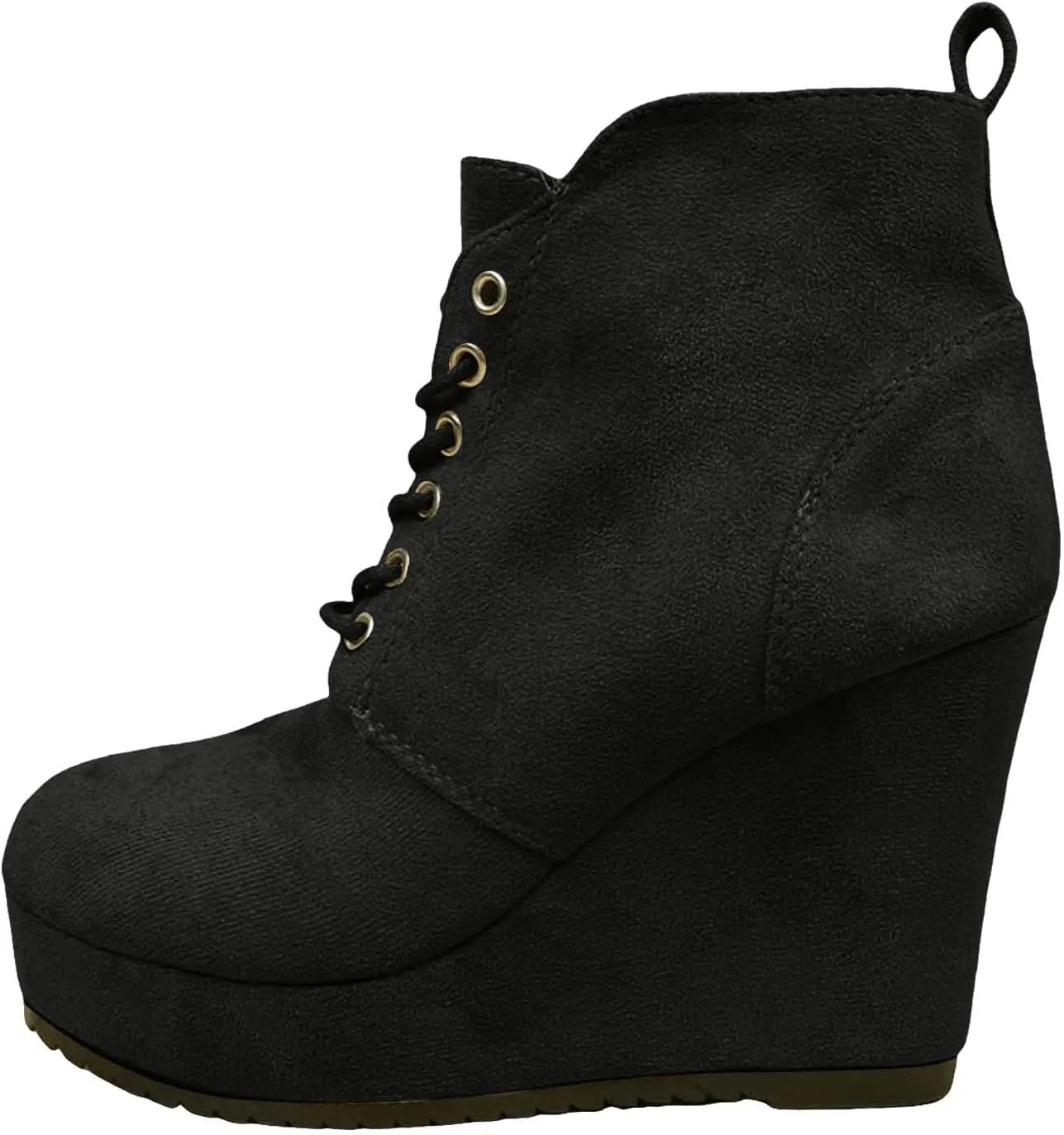 Boots for Women Fashion Suede Lace up Non-Slip Wedge Booties High Heel Chunky Thick Round Toe Chelsea Ankle Combat Booties
