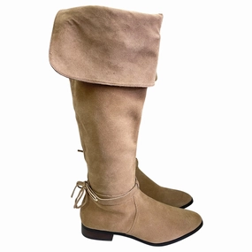 Wide Cut Stable Support Functional Minimalist Boots Knee Flats By White House Black Market In Beige, Size:7.5