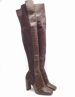 Premium Quality Fashion Statement Boots Knee Heels By Aldo In Brown, Size: 8