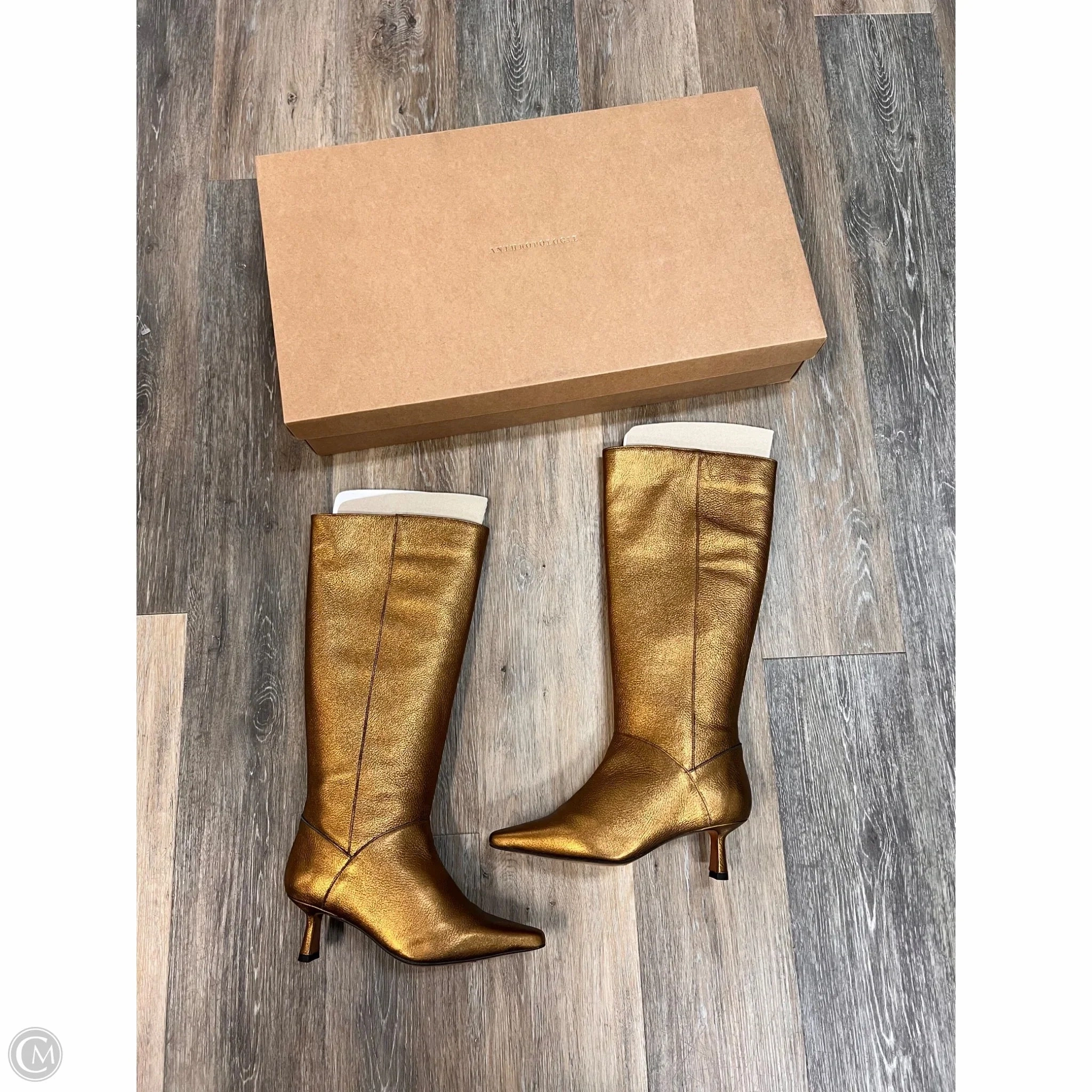 Boots Knee Heels By Anthropologie In Gold, Size: 6 Eco Friendly Cozy Footwear