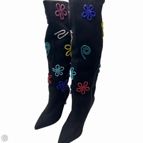 Stretchable Material Biker Boots Knee Heels By Betsey Johnson In Black, Size: 6.5