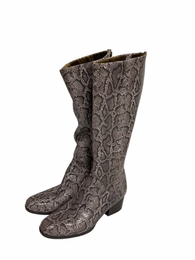 Cushioned Step Urban Traveler Boots Knee Heels By Born In Snakeskin Print, Size: 9