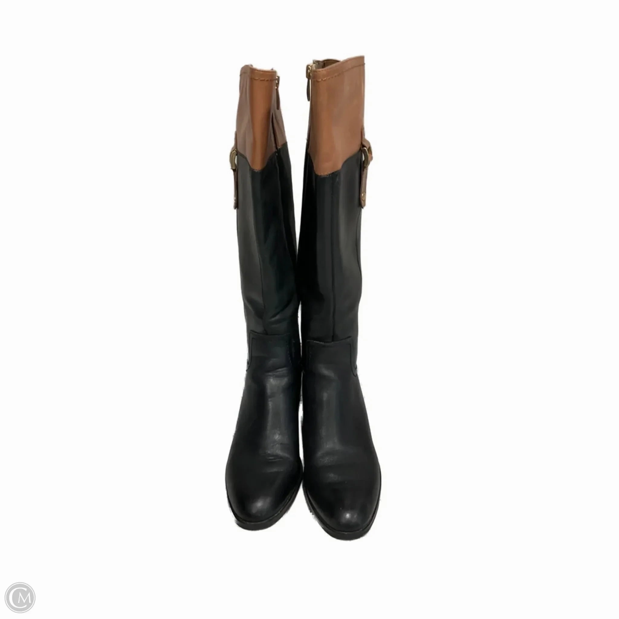 Elastic Material Anti Puncture Design Boots Knee Heels By Franco Sarto In Black & Brown, Size: 10