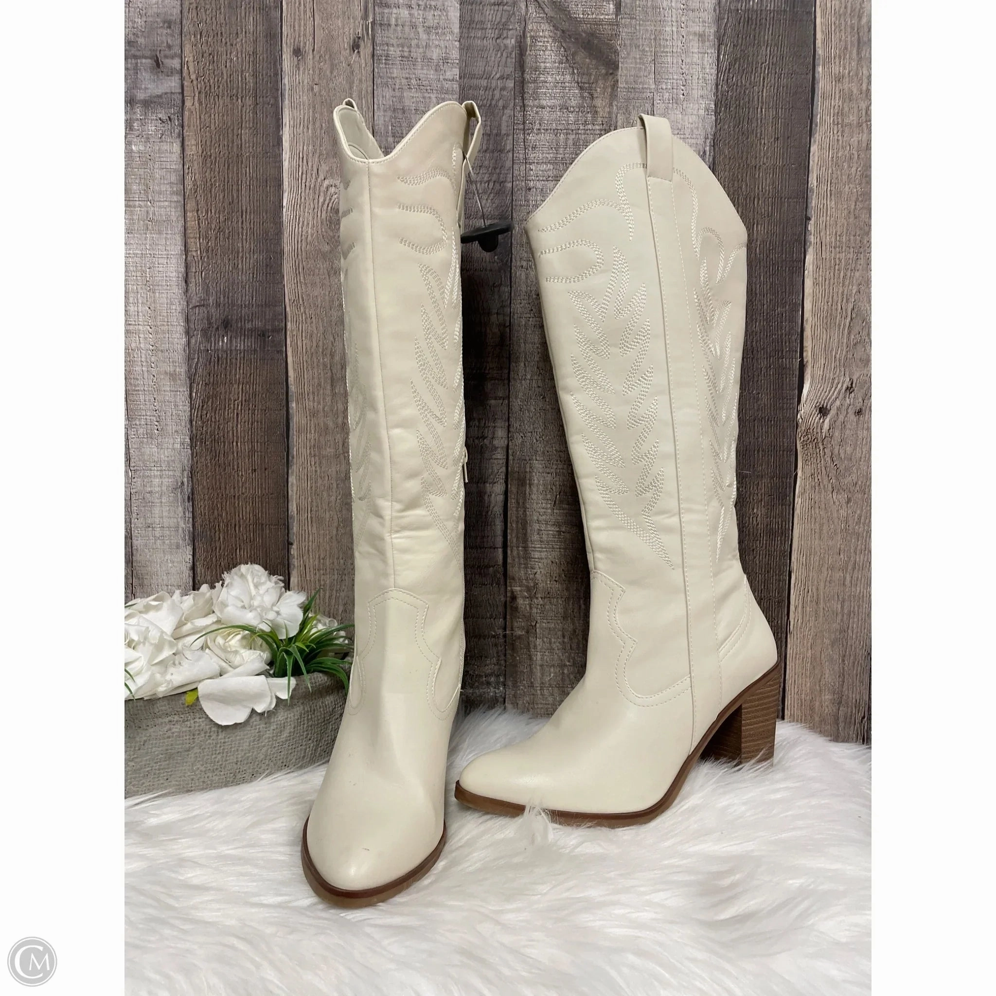 Versatile Design Boots Knee Heels By Mia In Beige, Size: 10