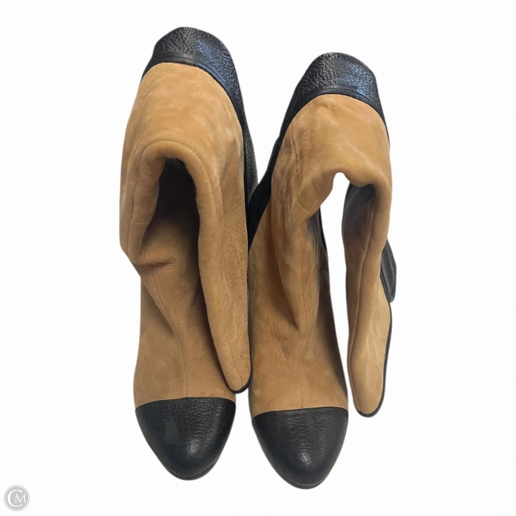 Boots Knee Heels By Zara In Black & Brown, Size: 8 High Lift