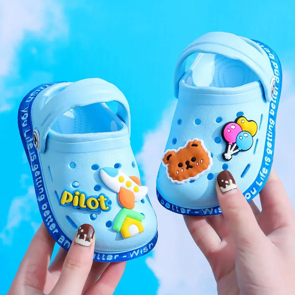 Breathable Cute Kids Summer Slipper Soft Sole Non-Slip Indoor Beach Sandals with Cartoon Bunny Dogs Holes for Boy Girl Children