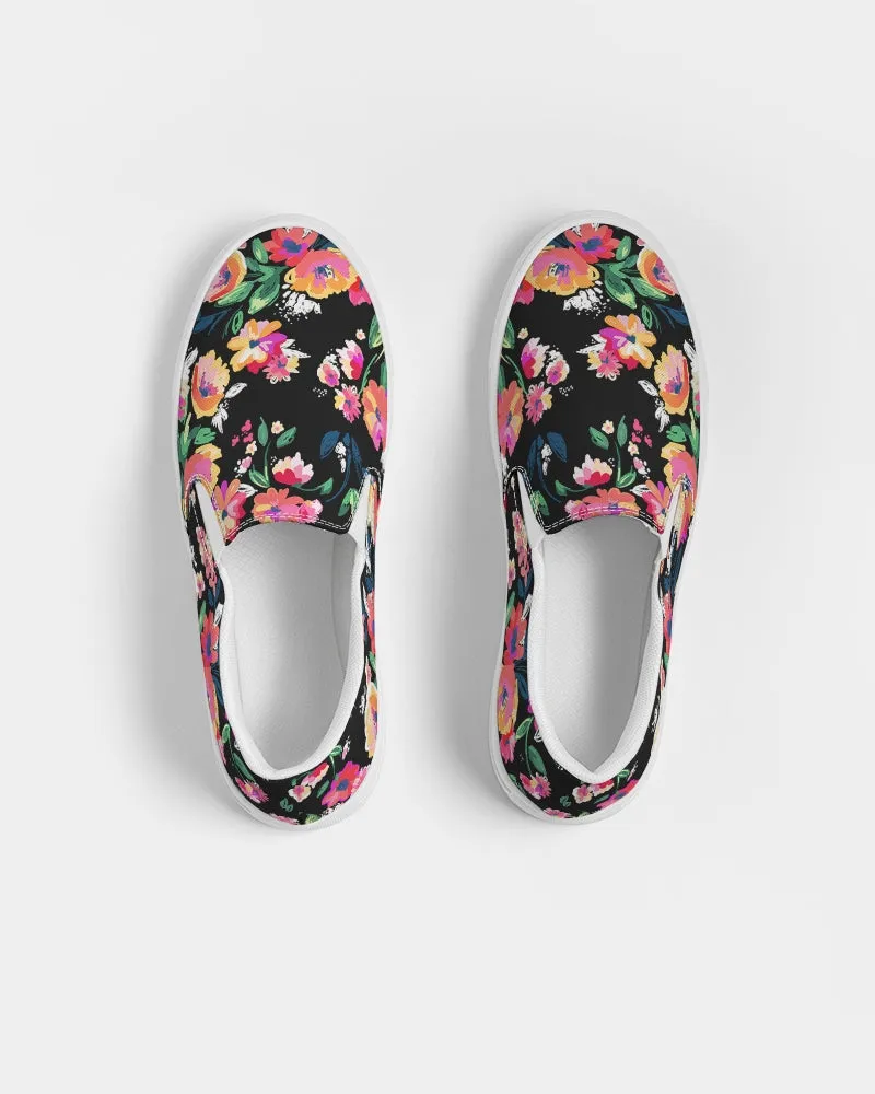 Bright Floral Blooms Print Women's Slip-On Canvas Shoes