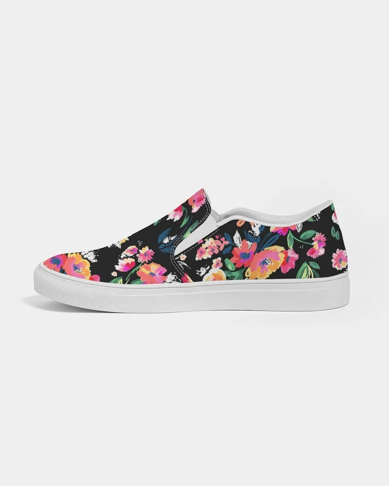 Bright Floral Blooms Print Women's Slip-On Canvas Shoes