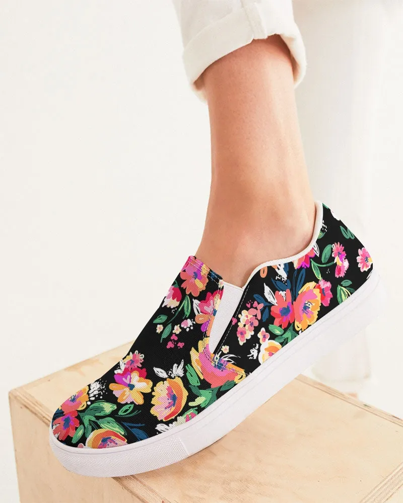 Bright Floral Blooms Print Women's Slip-On Canvas Shoes