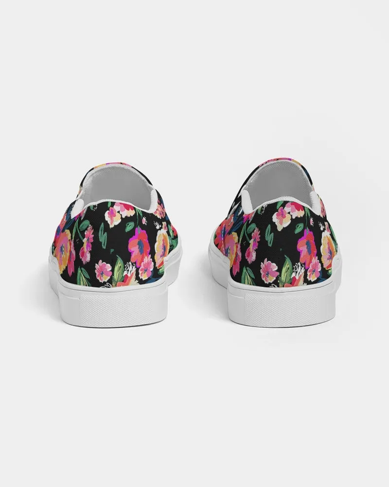 Bright Floral Blooms Print Women's Slip-On Canvas Shoes