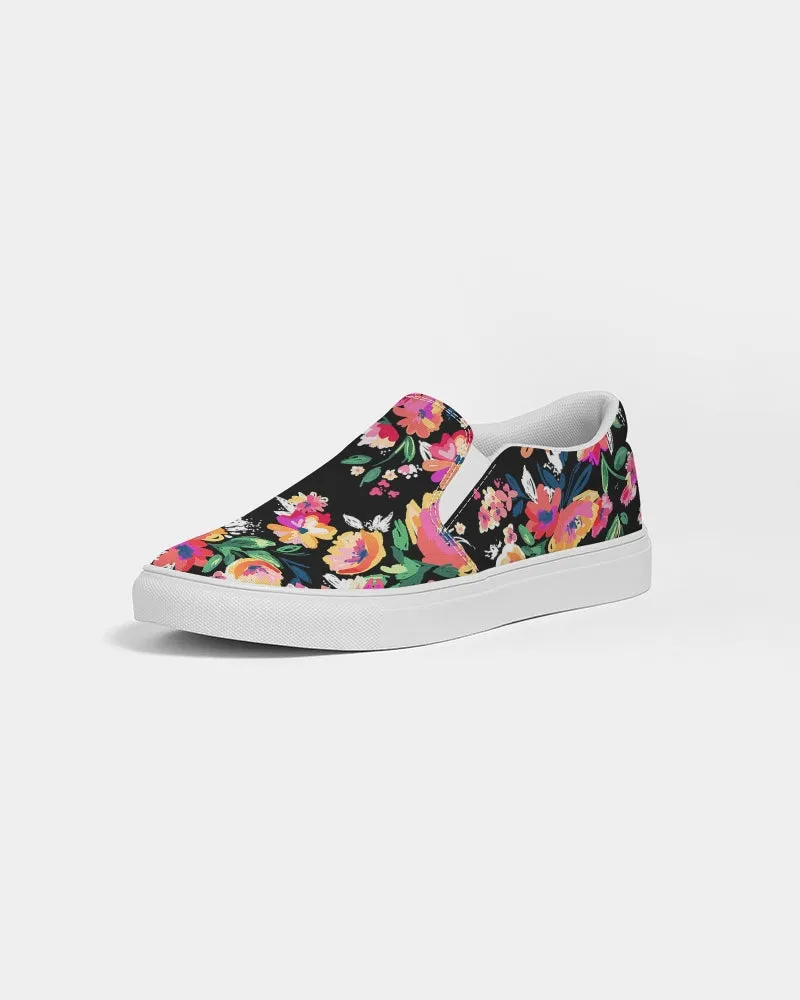 Bright Floral Blooms Print Women's Slip-On Canvas Shoes