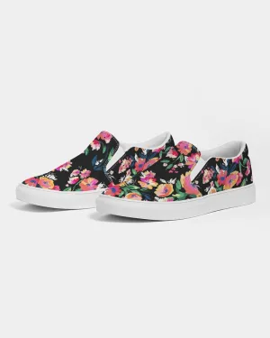Bright Floral Blooms Print Women's Slip-On Canvas Shoes