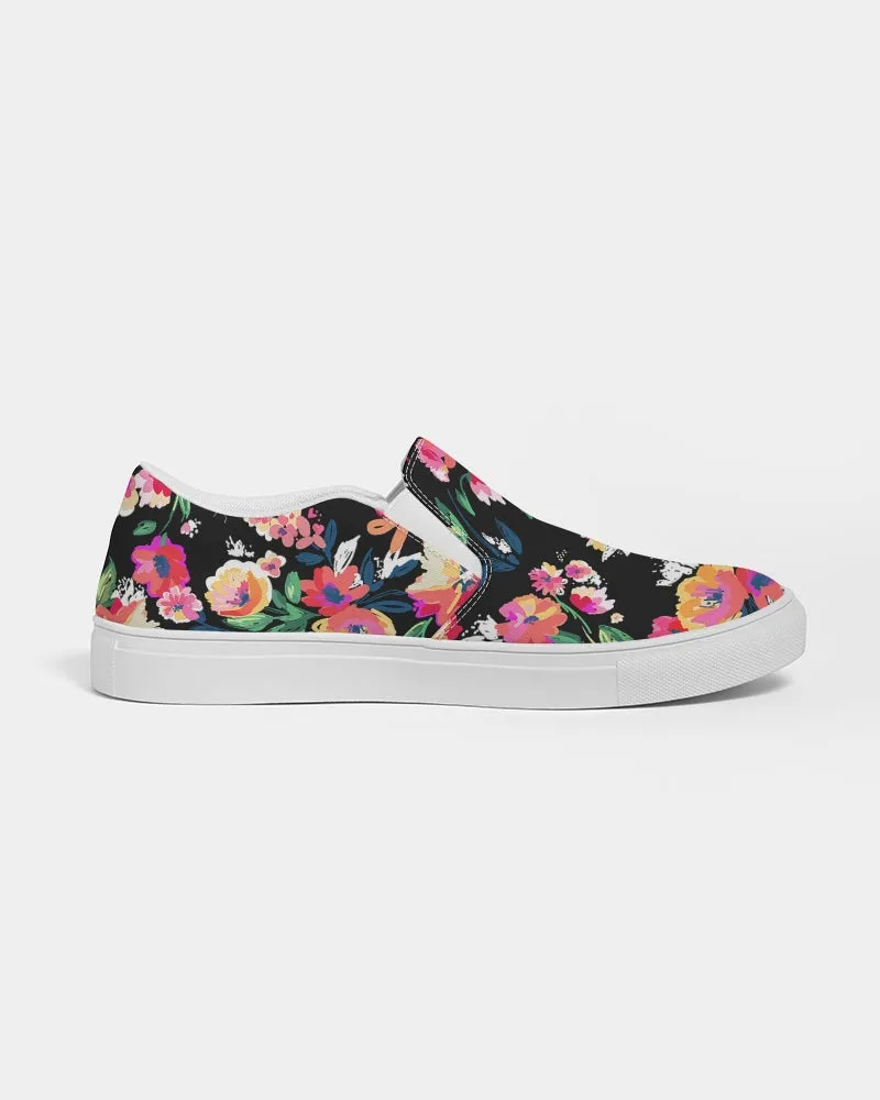 Bright Floral Blooms Print Women's Slip-On Canvas Shoes