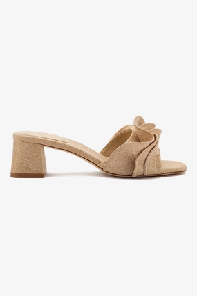 Brigitte Ruffle Mule In Beige Raffia Designer Sandals Collection Phthalate Free Materials