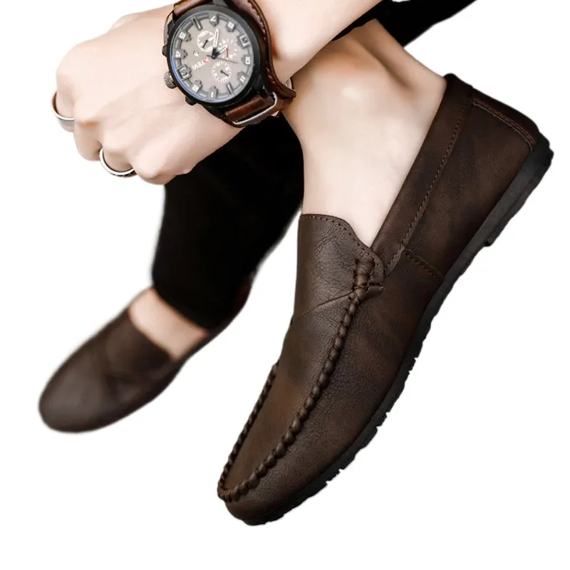 British style work soft sole waterproof casual brown lightweight non-slip boys loafers men's shoes business