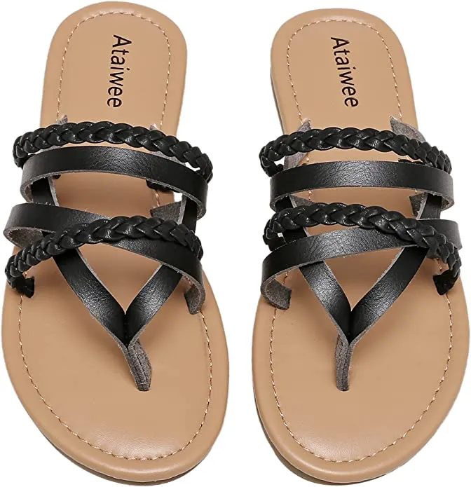 Brown Summer Strappy Braided Casual Flat Sandals
