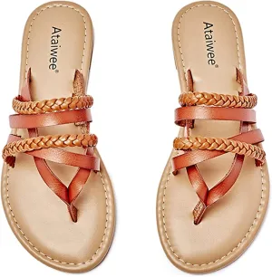 Brown Summer Strappy Braided Casual Flat Sandals