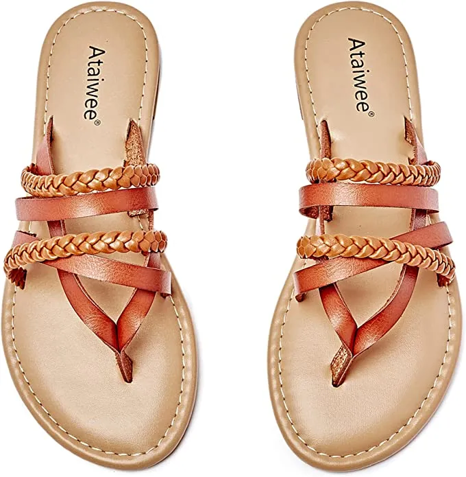 Brown Summer Strappy Braided Casual Flat Sandals