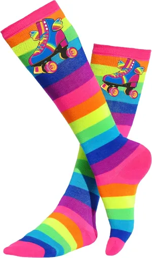 Bubblegum Divas Retro Roller Skates Rainbow Knee High Socks Girls Skating Birthday Gift Women’s