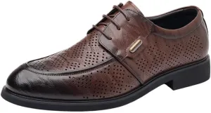 Business Party Formal Shoes Men's Leather Lace-Up Dress Oxford Shoes Black Hollow Breathable Loafers Men Comfortable Anti-Slip Pointed Toe Causal Shoes
