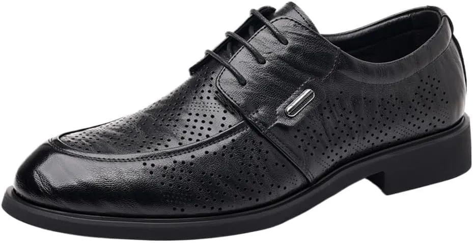 Business Party Formal Shoes Men's Leather Lace-Up Dress Oxford Shoes Black Hollow Breathable Loafers Men Comfortable Anti-Slip Pointed Toe Causal Shoes
