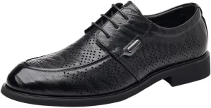 Business Party Formal Shoes Men's Leather Lace-Up Dress Oxford Shoes Black Hollow Breathable Loafers Men Comfortable Anti-Slip Pointed Toe Causal Shoes