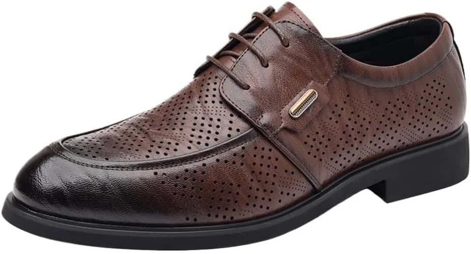 Business Party Formal Shoes Men's Leather Lace-Up Dress Oxford Shoes Black Hollow Breathable Loafers Men Comfortable Anti-Slip Pointed Toe Causal Shoes