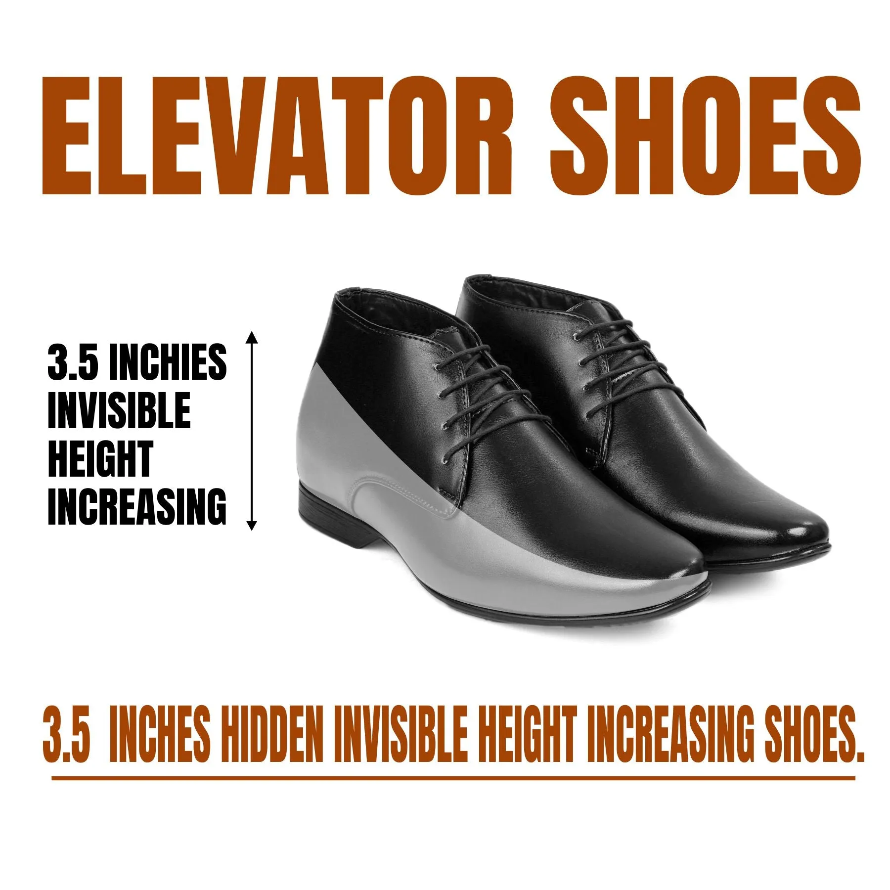 BXXY 9 cm (3.5 Inch) Hidden Height Increasing Formal Derby Boots for Men