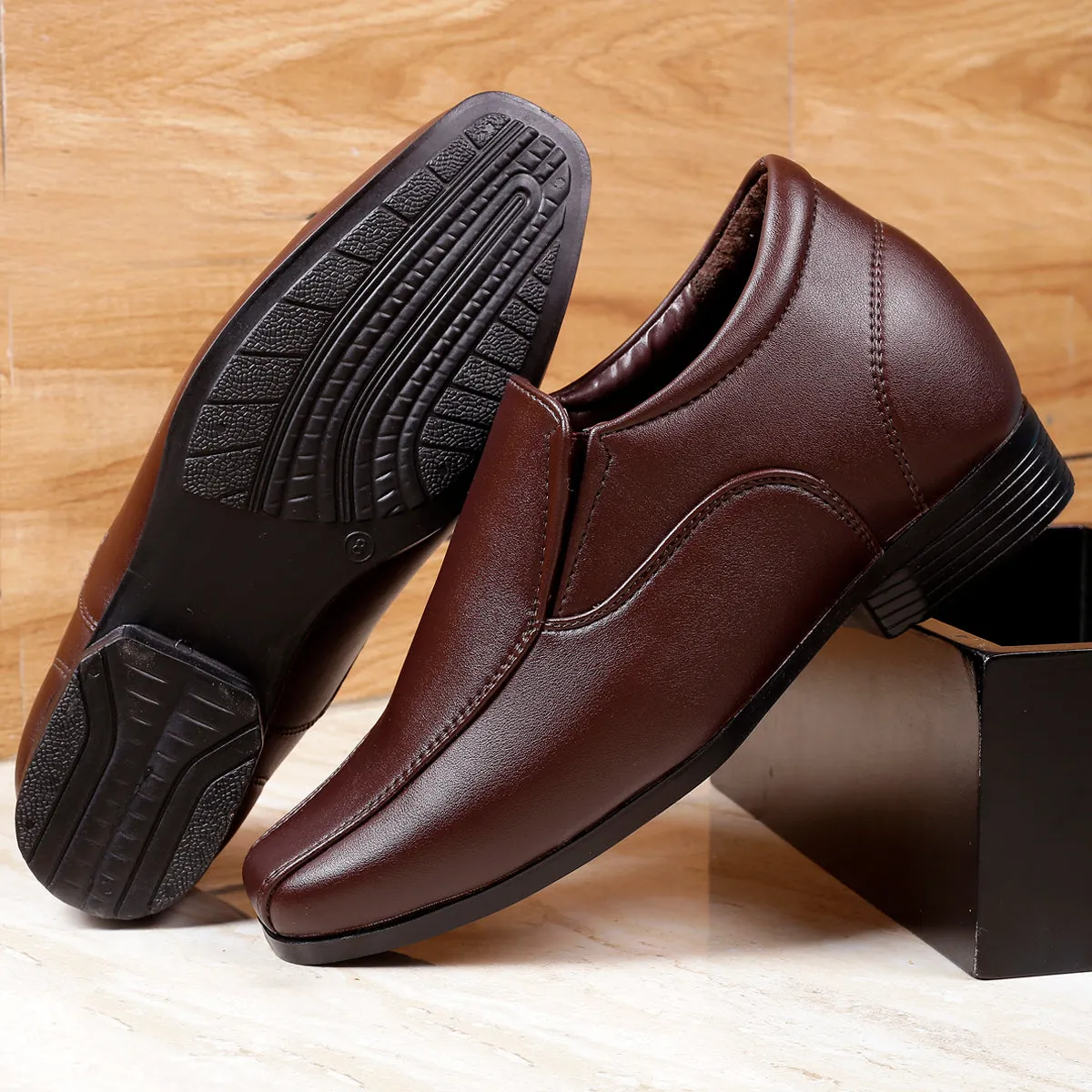 BXXY Men's Hidden Height Increasing Faux Leather Formal Moccasin Slip-on Elevator Shoes